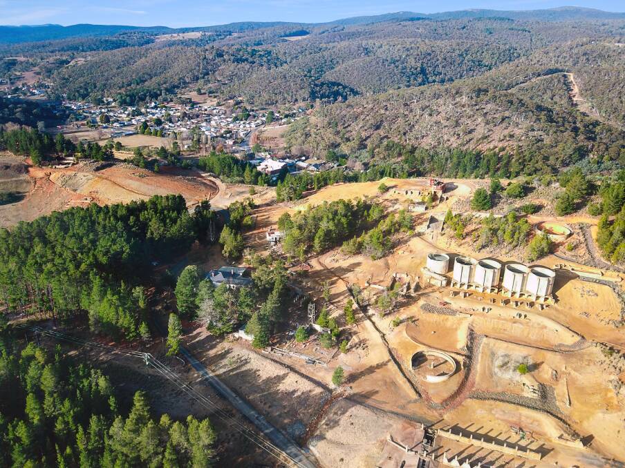 An aerial of the site and property which was originally just an office building was turned into a four-bedroom property, sitting among 37 hectares of bushland. Photo: Supplied