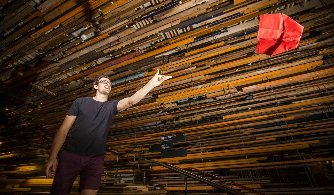 James Norton shows his paper planes at the Palace Electric Cinemas Nishi building New Acton. Photo: Matt Bedford