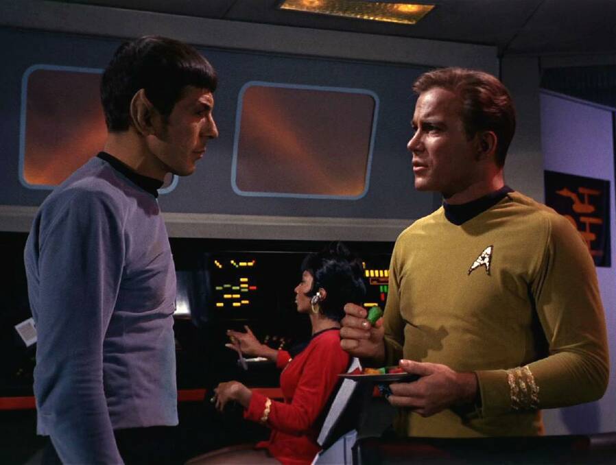 Mr Spock (Leonard Nimoy) and Captain Kirk (William Shatner) in a scene from the Star Trek original series. Photo: CBS