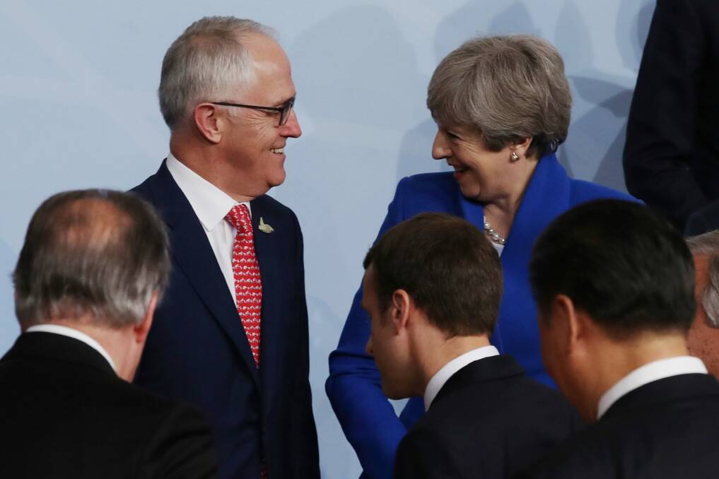 Prime Minister Malcolm Turnbull and his British counterpart Theresa May met during the G20 gathering in Hamburg, Germany. Photo: Andrew Meares