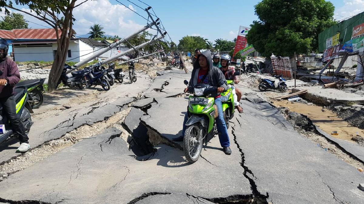 A damaged street in Sigi, Central Sulawesi. Photo: Amilia Rosa