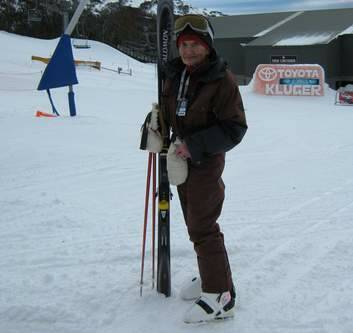 Sasha Nekvapil at 89 years, about to make first tracks on Thredbo's Merits ski run.