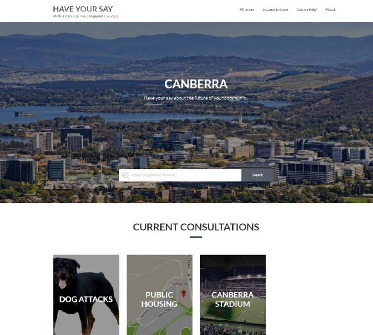 The Canberra Liberals' Have Your Say website has been compared to the ACT government's Your Say website. Photo: Screenshot