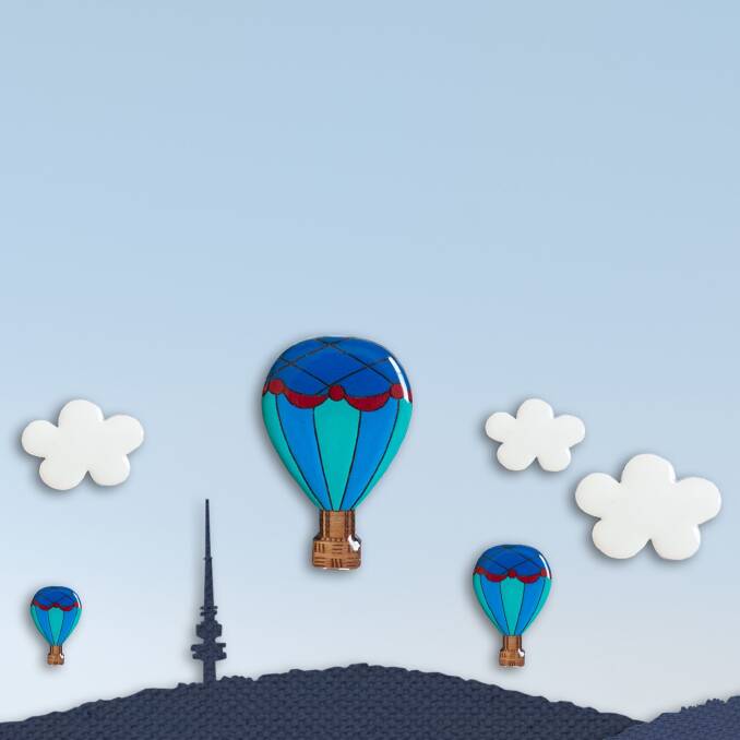 Bok Bok B'Gerk's hot-air balloon brooches. Photo: Supplied