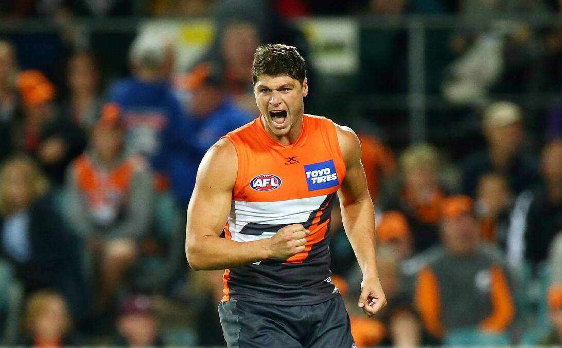 Jonathan Patton celebrates one of his six goals for the Giants. Photo: Getty Images