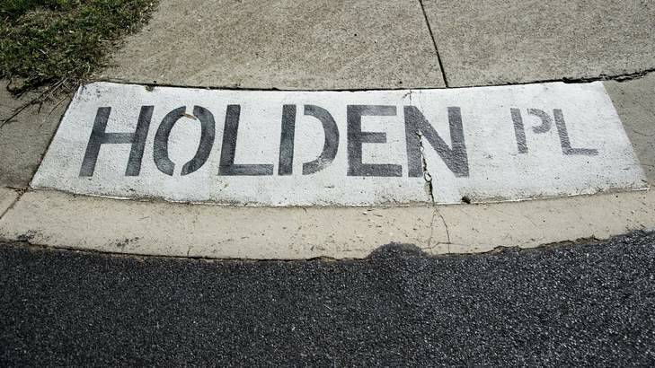 The Holden Place street sign in Flynn has been stolen so many times the street name has been stencilled on the curb. Photo: Elesa Lee