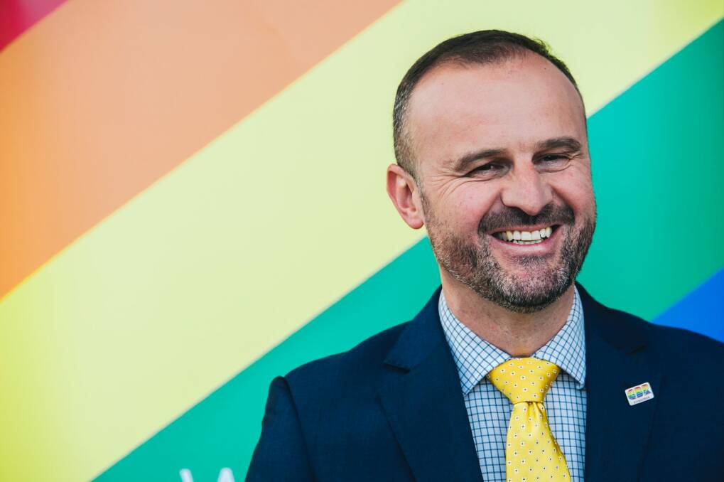 ACT Chief Minister Andrew Barr. who says his inclusion on a list of outstanding LGBTI leaders is recognition of his government's inclusive policies. Photo: Rohan Thomson