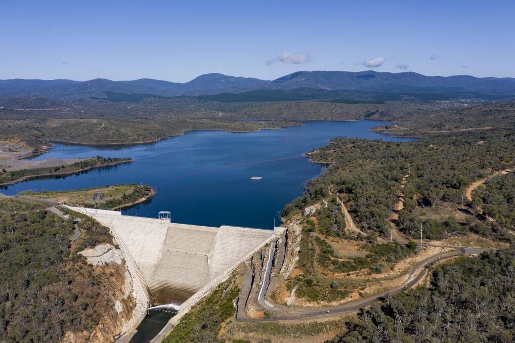 The Cotter Dam and with it, the reservoir which forms the body of the Lower Cotter Catchment. Photo: Supplied