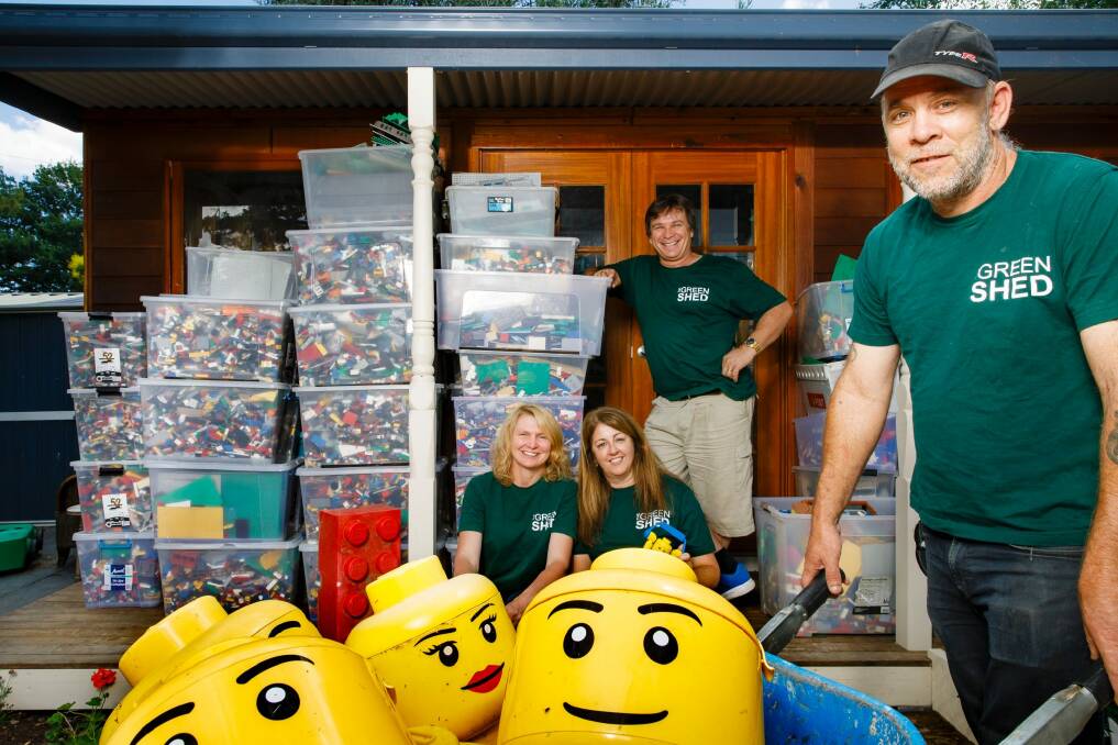 The Green Shed co-founders Sandie Parkes, Elaine Stanford, Tiny Srejic, and Charlie Bigg-Wither with some of the LEGO. Photo: Sitthixay Ditthavong