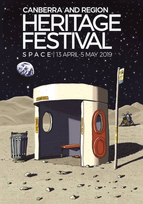 Is the route direct though? Trevor Dickinson puts a bus shelter on the moon for 2019 Heritage Festival. Photo: Supplied