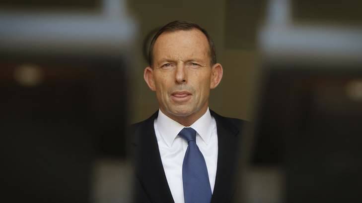 Prime Minister Tony Abbott during a press conference in the Prime Minister's courtyard at Parliament House in Canberra on Tuesday. Photo: Andrew Meares
