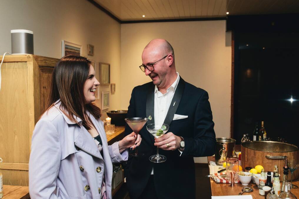 Canberra Times reporter Katie Burgess with 'martini whisperer' Phillip Jones at Pialligo Estate. Photo: Rohan Thomson