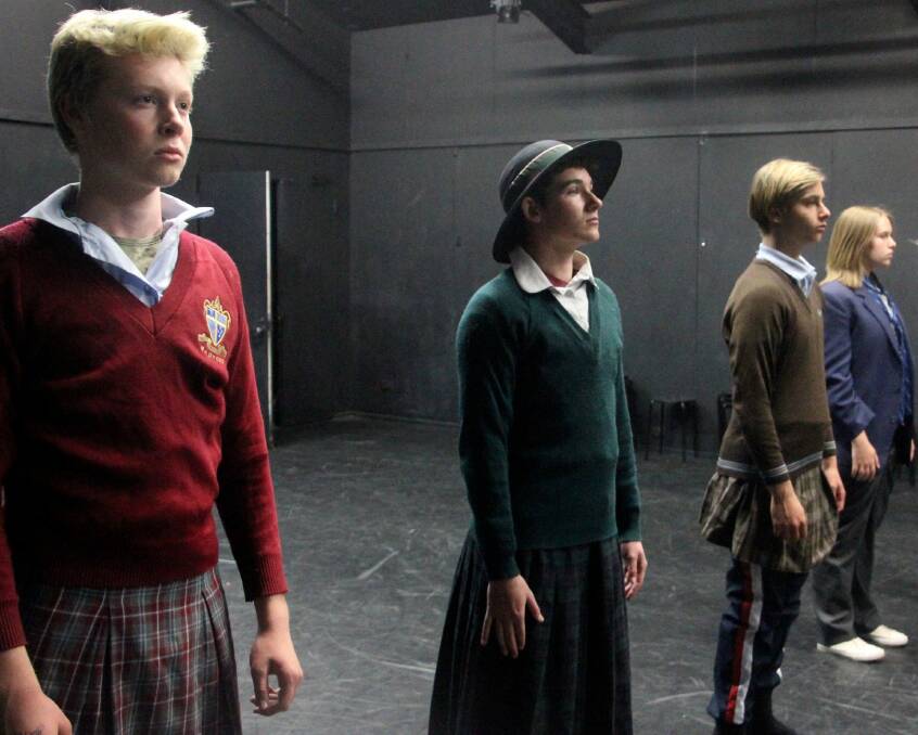 From left, Jack Hubner, Mark Zatscier, Ted Stewart, Isobel Mills in Versions of Us.  Photo: Canberra Youth Theatre
