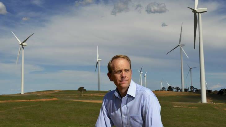 ACT MLA, Simon Corbell at the Acciona Energy wind farm at Gunning. Photo: Graham Tidy
