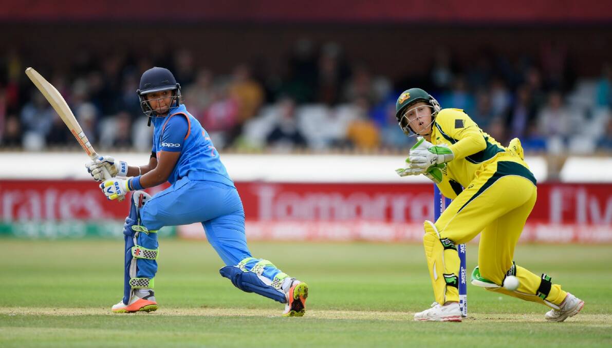 Match winner: Harmanpreet Kaur hits out for India. Photo: Getty Images