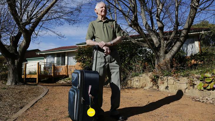 90 year old Battle of Milne Bay veteran Ed Jones at home in Waramanga before departing Canberra for the 70th anniversary of the battle in Papua New Guinea. Photo: Jeffrey Chan