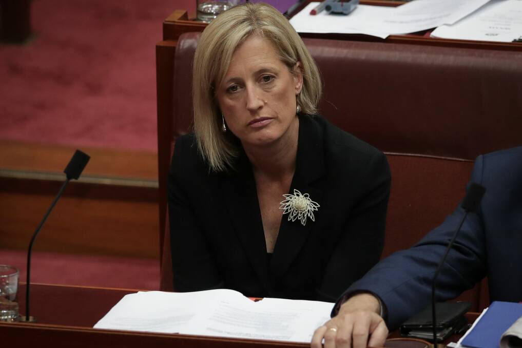 Katy Gallagher resumes her seat after speaking in the Senate, at Parliament House in Canberra on Wednesday 6 December 2017. fedpol Photo: Alex Ellinghausen Photo: Alex Ellinghausen