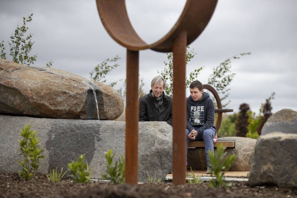 Liver transplant recipient Brad Stanley and Gift of Life president David O’Leary at the Gift of Life garden at the National Arboretum Photo: Sitthixay Ditthavong