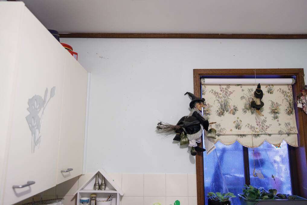 Gaps in the ceiling mean that possum urine is often seen running down the walls of Trish Casey's kitchen. Photo: Sitthixay Ditthavong