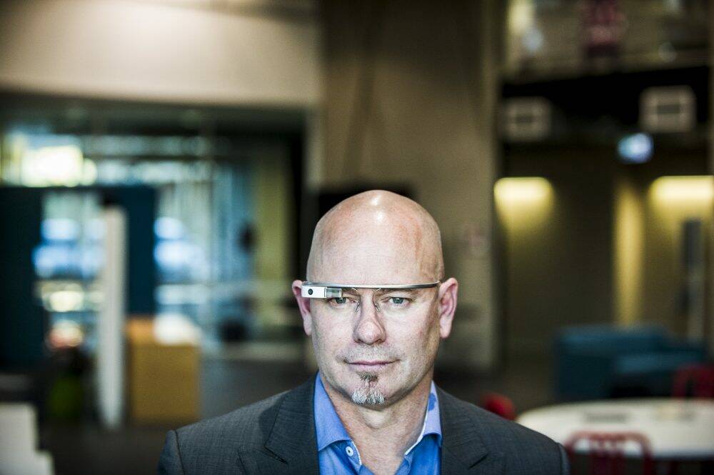 Professor Robert Fitzgerald, director of the Inspire Centre at the UC, wearing Google Glass. Photo: Rohan Thomson