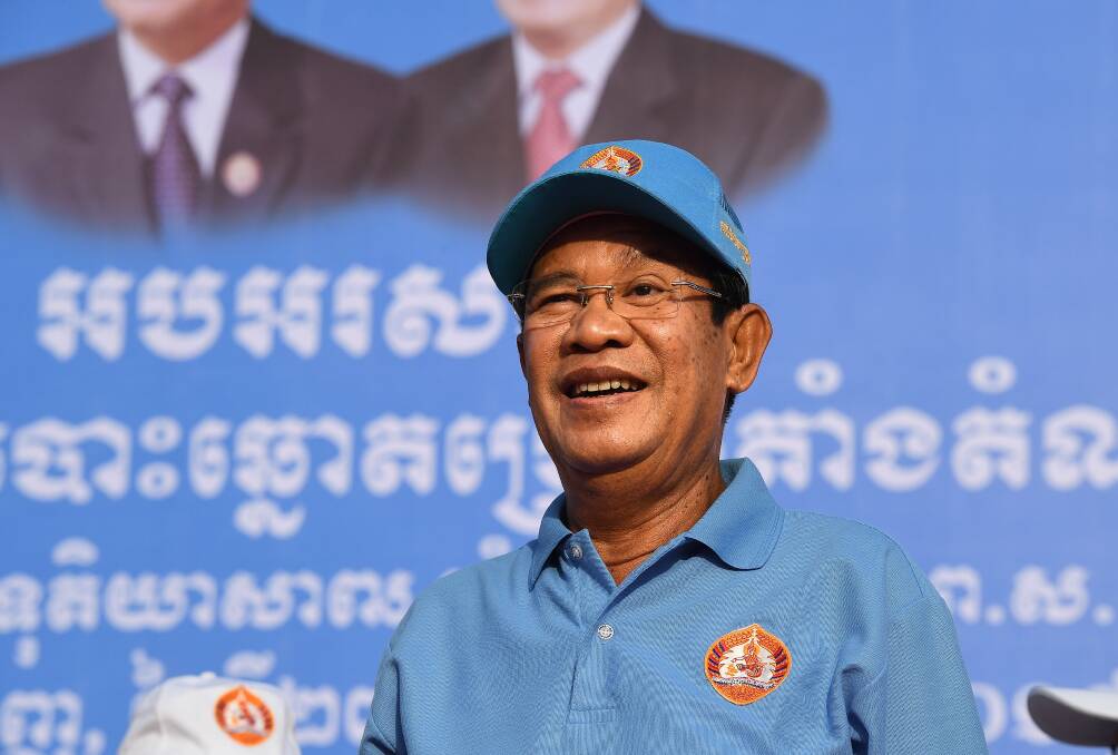 Cambodian Prime Minister Hun Sen pictured on Friday at his last rally before the election. Photo: Kate Geraghty