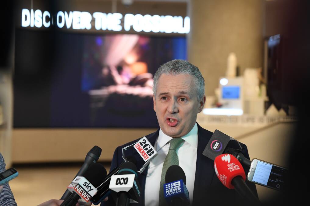 Telstra CEO Andy Penn delivers news of the company's planned job losses. Photo: AAP - Peter Rae