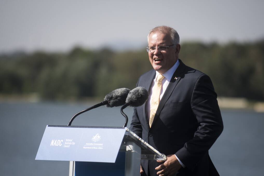 Prime Minister Scott Morrison speaking in Canberra on Australia Day 2019. Photo: Dion Georgopoulos