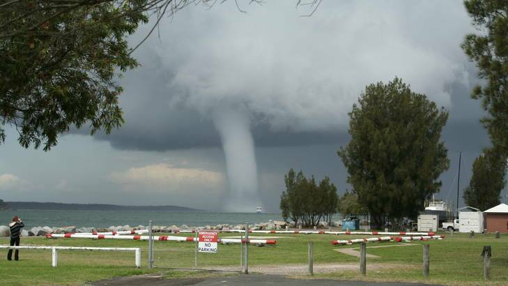 A waterspout puts on a show at Batemans Bay on Sunday. Photo: Guy Smith