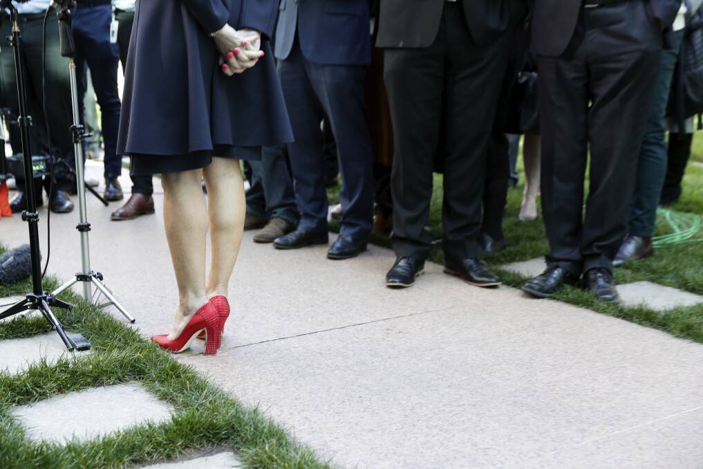 What does Julie Bishop's choice of shoe have to say about her, and the Liberal party?  Photo: Alex Ellinghausen
