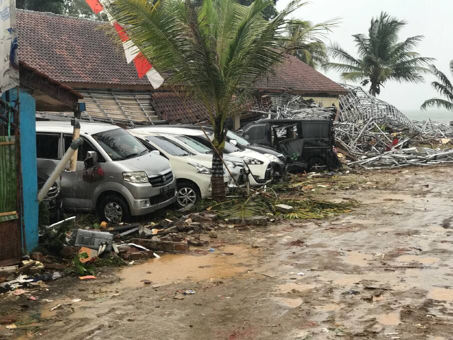 Destruction at Villa Stephanie in Carita, after heavy damage from the tsunami. Photo: James Massola