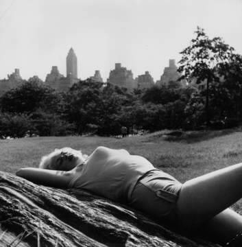 Screen goddess ...  Film actress Jayne Mansfield (Vera Jane Palmer, 1932 - 1967) relaxing in Central Park, New York. Photo: Getty Images