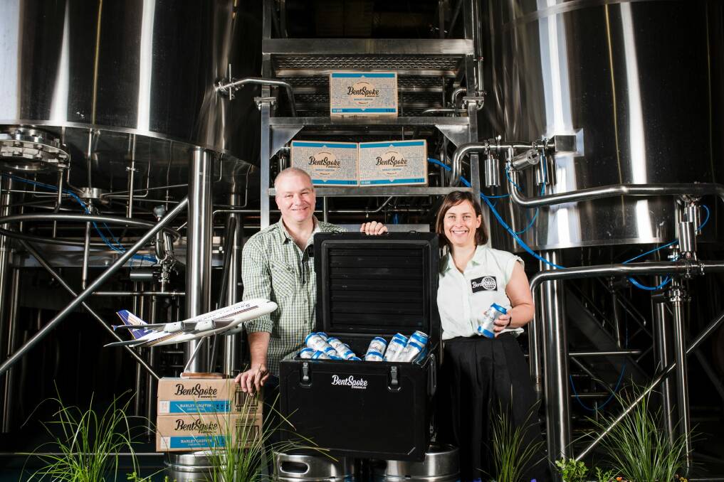 BentSpoke owners Richard Watkins and Tracy Margrain. BentSpoke Brewery has been announced as the craft beer partner for Singapore Airlines for Sydney and Melbourne flights. Photo: Jamila Toderas
