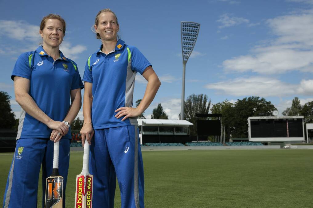 All set: Southern Stars vice-captain Alex Blackwell and captain Meg Lanning at Manuka Oval ahead of the women's one-day international against India on Tuesday. Photo: Jeffrey Chan