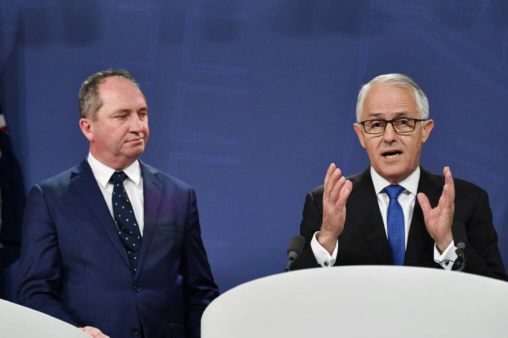 Deputy Prime Minister Barnaby Joyce and Prime Minister Malcolm Turnbull at a press conference in Sydney. Photo: AAP
