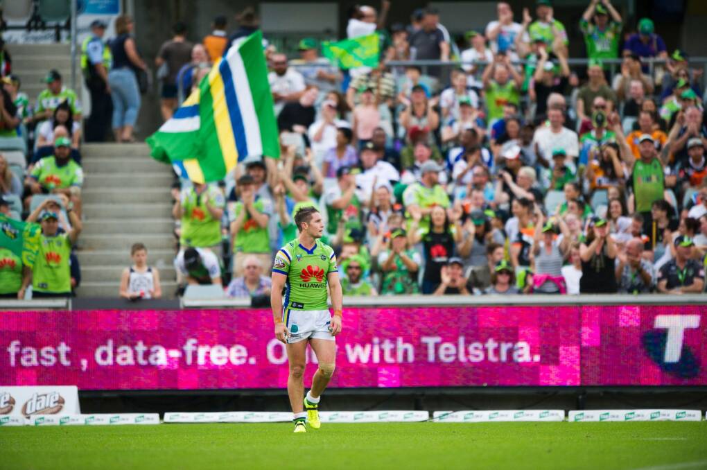 Canberra Raiders captain Jarrod Croker will lead the team out while the Green Machine song plays. Photo: Rohan Thomson