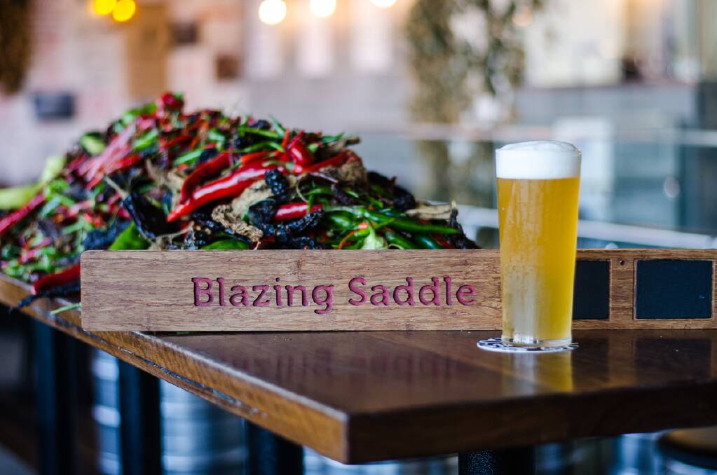 Bentspoke's Blazing Saddle beer is made from 23 chillies and heritage grains. Photo: Supplied