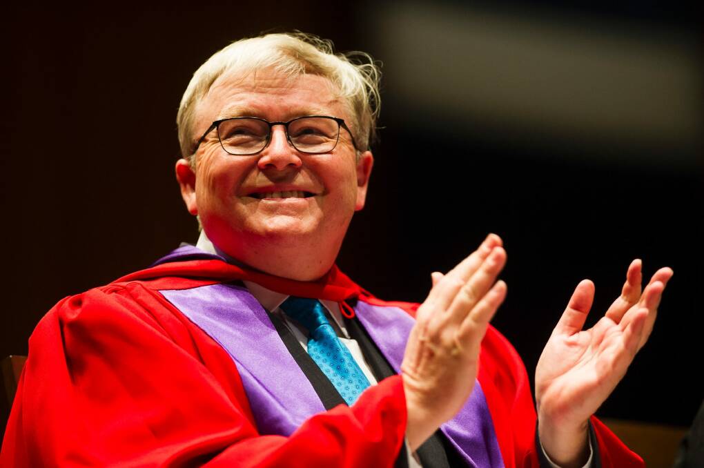 Kevin Rudd at the ANU ceremony on Friday. Photo: Rohan Thomson