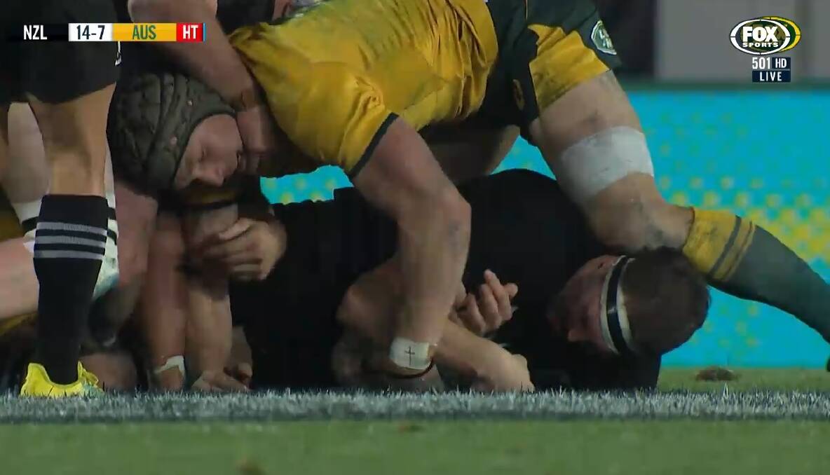 One of the incidents of a neck roll in the Test against the All Blacks. Photo: Fox Sports
