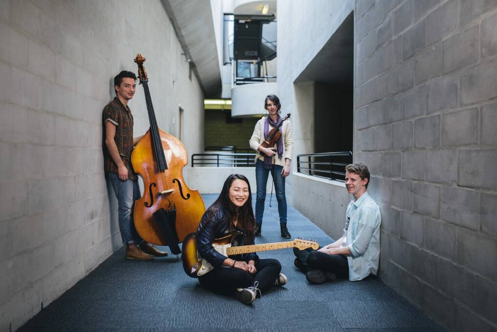 ANU School of Music students Brendan Keller-Tuberg, Ellen Chan, Helena Popovic and Hayden Fritzlaff who are optimistic about the future of the school following the review.  Photo: Rohan Thomson