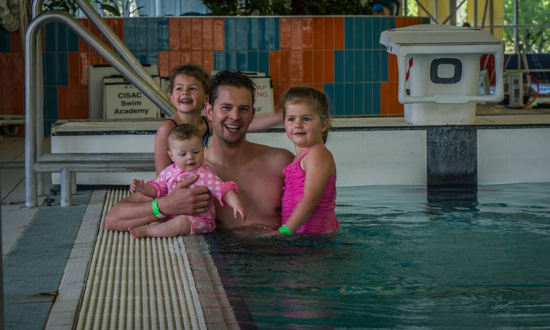 Paul Reynolds (pictured with daughters Ruby, 5, Poppy, 3, and May, 6 months )  was a recipient of the Churchill Fellowship for his work in trying to reduce incidents of drowning, in particular amongst young children.  Photo: Karleen Minney
