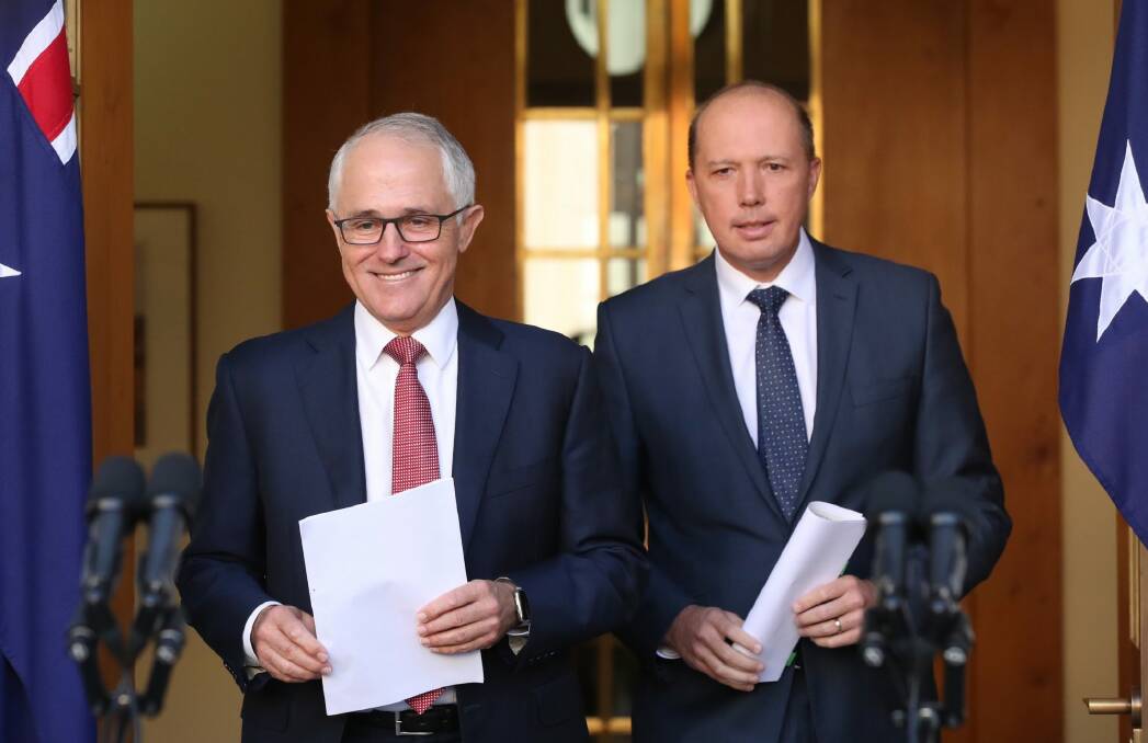 Prime Minister Malcolm Turnbull and Dutton announce the scrapping of 457 visas in April. Photo: Andrew Meares