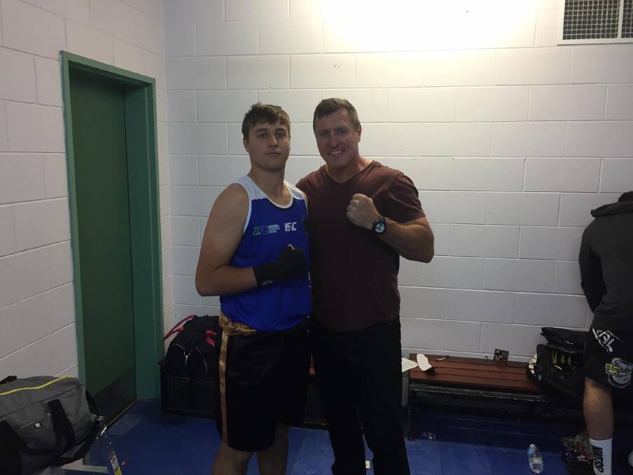 Kyle and dad David Furner before Kyle's first amateur welterweight fight in Townsville.
