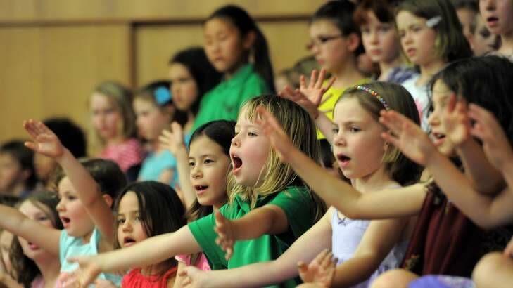 Young students perform a number during their end of day concert. Photo: Graham Tidy