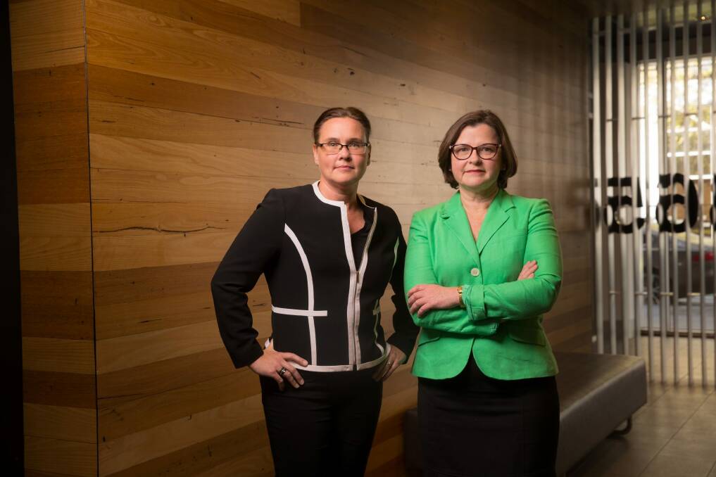 Outgoing Brunswick MP Jane Garrett and her would-be replacement, the ACTU'S Ged Kearney.  Photo: Simon Schluter