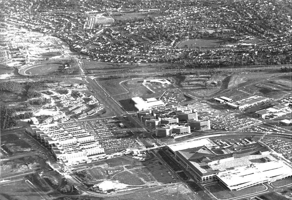 An aerial view of the Belconnen town centre in May 1979. Photo: Canberra Times archives