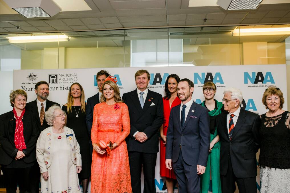 His Majesty King Willem-Alexander and Her Majesty Queen Maxima of the Netherlands meet Dutch migrants or their descendants at the National Archives of Australia. Photo: Jamila Toderas