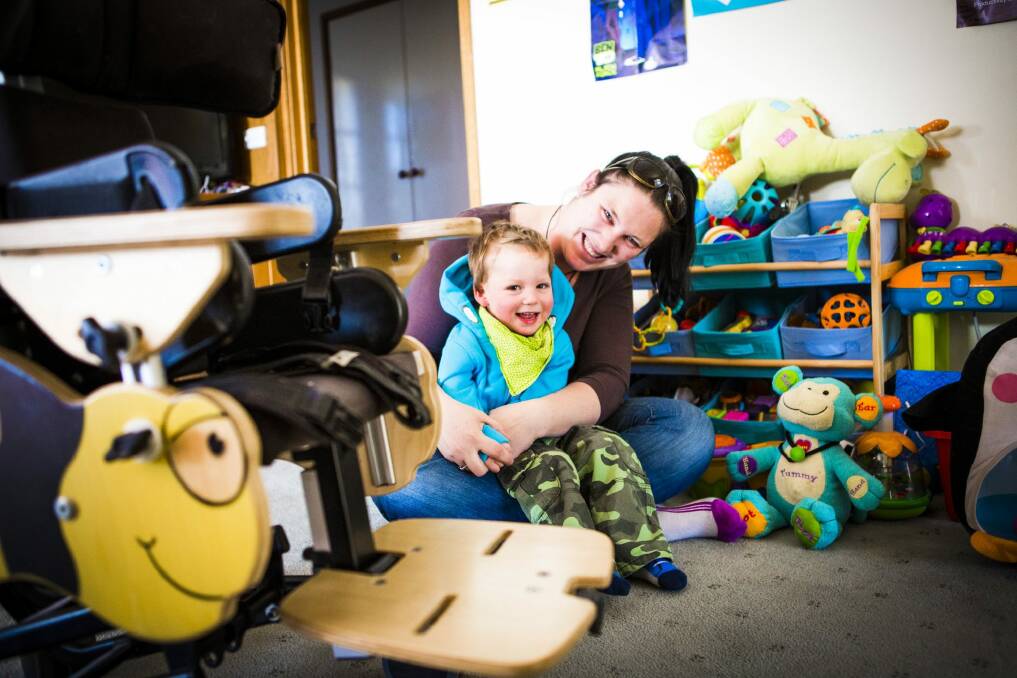Phyllis Wallace with son Lucas, who has cerebral palsy.  Photo: Jamila Toderas