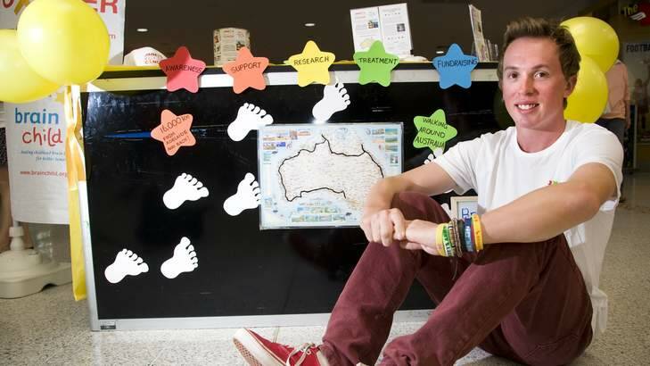 Hardy Jimmy Harrington, 20, is walking 16,000km around Australia to raise funds for children with brain and spinal-cord tumours. Photo: Elesa Kurtz