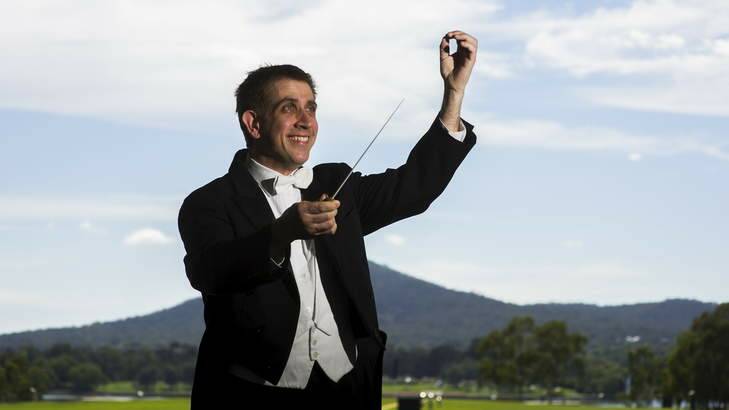 Nicholas Milton, the Chief Conductor of the Canberra Symphony Orchestra, on the Symphony Stage at the lawns of Old Parliament House, where they will perform as part of centenary celebrations. Photo: Rohan Thomson