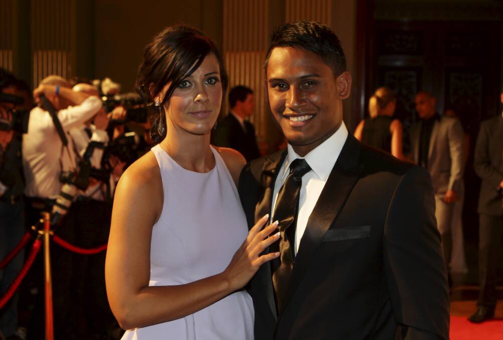 Dumped: Ben Barba with partner Ainslie Currie at the 2012 Dally M awards. Photo: Dallas Kilponen